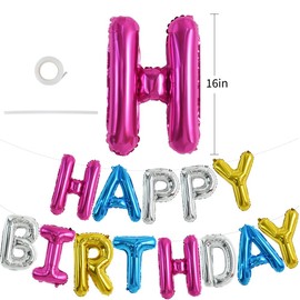 TONIFUL Colorful Happy Birthday Banner - 16 Inch Mylar Foil Letters Sign Bunting Reusable for Kids & Adults Party Decor (4 Color Mix)