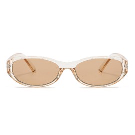 LJCZKA Retro Oval Sunglasses for Women Men Trendy Small Oval Sunglasses Vintage 90s Narrow Cat Eye Frame Shades UV400 Protection (Champagne Champagne)