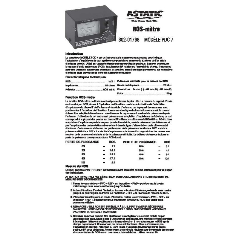 Astatic 302-01768 PDC7 Compact SWR Meter, Black