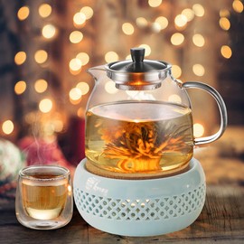 KEISSCO Teapot Warmer, Ceramic Teapot Heater with Cork Cushion Coffee Tea Warmer for Glass, Stainless Steel, Ceramic Teapot and Other Heatproof Dish Warming Use, Blue
