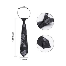 Alizeal Boys 7cm Floral Pre-Tied Necktie 13inches Length Elastic Adjustable for Graduation School Wedding Tie, Black+Gray
