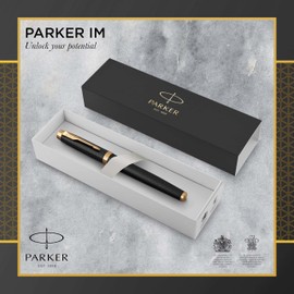 Parker IM Fountain Pen Premium Black Fountain Pen with Fine Nib Blue Ink Gift Box