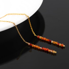 Natural Carnelian Threader Earrings with Real Gemstone Beads - Elegant Pull-Through Design for Women, Dangling Western Earrings, Long and Short Adjustable Earring, Christmas Gift (Carnelian)