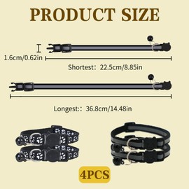 4PCS Cat Collars Quick Release, Reflective Design Adjustable Cat Collars Cat Collars with Bell and Safety Release Safety Buckle Nylon Collar Adjustable 19-32 CM Cat Collar Fit All Domestic Cats