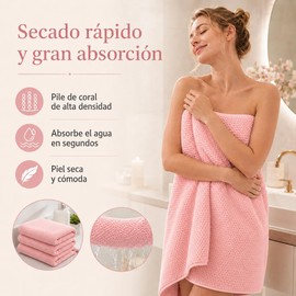 2PCS 70×140cm Toallas de Baño Pile de Coral Alta Densidad Suave y Absorbente Duradera Sin Pelos Perdidos Toalla de Mano para Baño Toallas para Manos Baño Ideal para Bañ Gimnasio Viaje Mascotas (Rosa)