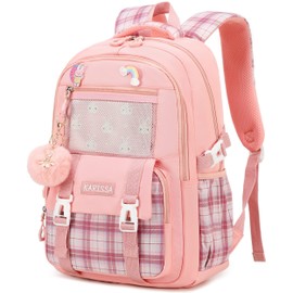 AO ALI VICTORY Girls Backpack 15.6 Inch Laptop School Bag Cute Kids Elementary College Backpacks Large Bookbags for Teen Girl Women Students Anti Theft Travel Daypack- Pink