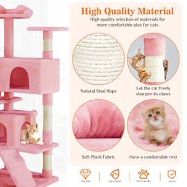 Sweetcrispy 54-Inch Cat Tree Tower – Multi-Level with Sisal Scratching Post, Perfect Pet Gift, Indoor Condo with Climbing Ladder, Plush Toy, and More Animal Stuff, Pink