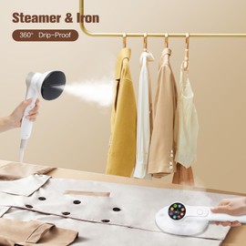 ARSFUTU 2 in 1 Steamer for Clothes 1450W Steam Station Iron Clothes Steamer Iron Handheld 8-Level Steam & Dry Ironing with LCD Display Auto-Off, Self Cleaning for Household