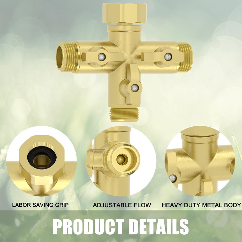 YANWOO Heavy Duty Metal 3 Way + Type Garden Hose