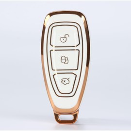 SILVERLIN Key Fob Cover, Soft TPU Case Full Protection for Ford/Focus/Fiesta/Kuga/C-Max 3 Buttons Key Fob (Golden Edge White)