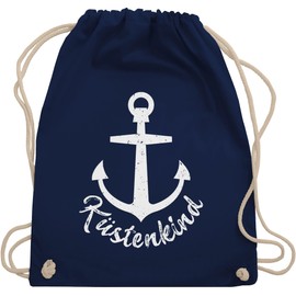 Shirtracer - Gym Bag Backpack - Sayings Statement - Coastal Child with Anchor - White, 01 Navy Blue