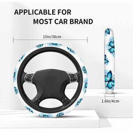 NOMEDOGYIm Butterfly Elastic Steering Wheel Cover Blue Butterfly Flying Steering Wheel Cover Anti Slip Protective Case Universal Stretch Steering Protector