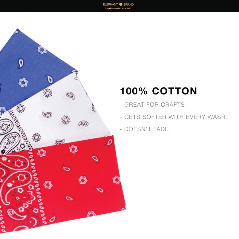 Elephant Brand Bandanas 100% cotton since 1898-12 Pack (Navy)