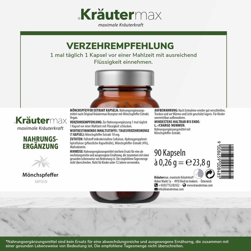 Kräutermax Monk's Pepper Capsules 10 mg High Dose Agnus Castus