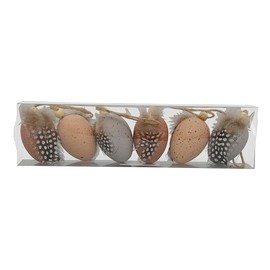 Macosa EX237722 Egg Hangers, Pack of 6 with Feather, Easter Decoration, Table Decoration, Decorative Eggs, Spring Decoration, Easter Eggs