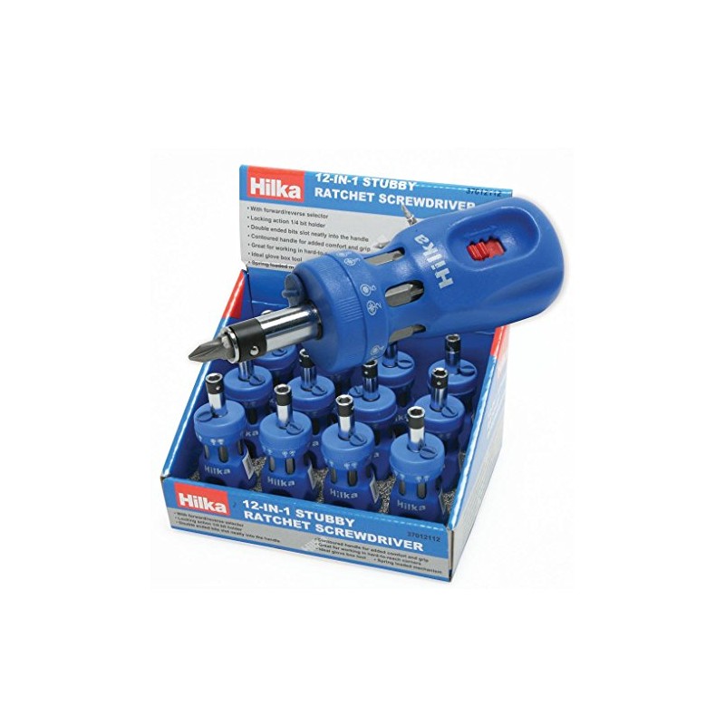 Hilka Tools 37012112 12-in-1 Stubby Ratchet Screwdriver, Blue, Set of