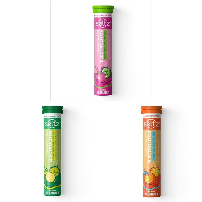 SELTZ Kit Electrolitos Tableta Efervescente, Sabores fresa kiwi, lima limón