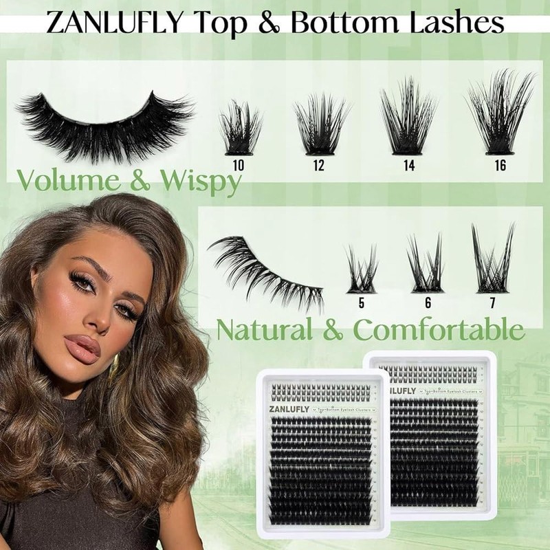 ZANLUFLY 5-7mm 하단 속눈썹이 있는 볼륨 속눈썹 클러스터 D-컬리 위스피