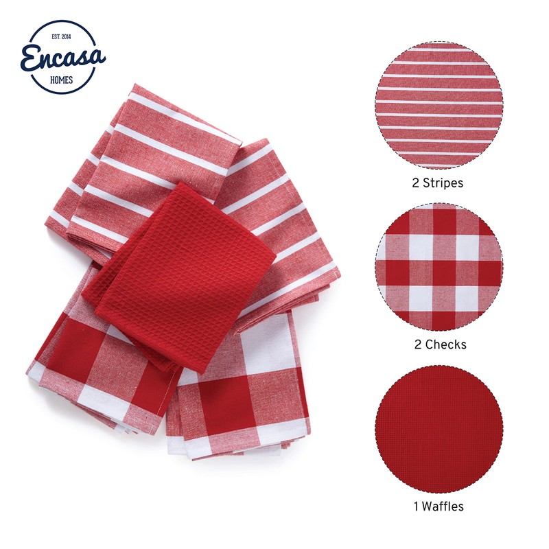 Encasa XO Kitchen Dish Towels Set | Red | Waffle