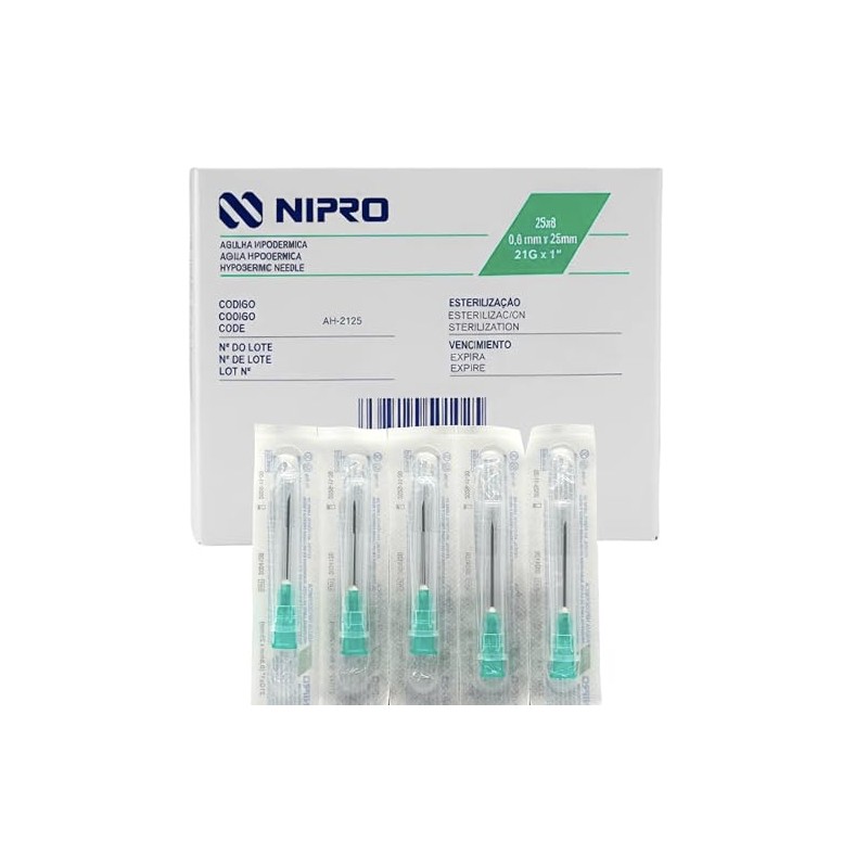 NIPRO Aguja Hipodérmica 21G x 25 mm (1”), Verde, Estéril