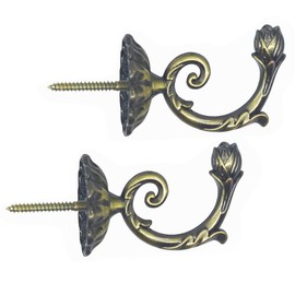 Ailejia - 1 par de alzapaños de cortina de metal montado en la pared, color sólido, simplicidad, diseño de gancho de corona europea, soportes de cortina (bronce)