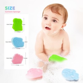 DANCELF Baby Bath Sponge, Natural Cute Shapes Soft Shower Sponges for Bathing, Bathtub Foam for Infants and Toddler, 3pcs : Blue Whale, Pink Ship, Green Dinosaur