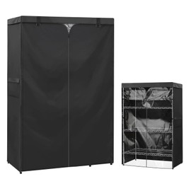 Shelf Covers for Wire Shelving, 600D Heavy Duty Dustproof Waterproof Storage Wire Rack Covers with Zipper Clear Front, Durable Outdoor Storage Rack Protector for Metal Shelving (Black, 20"x48"x72")