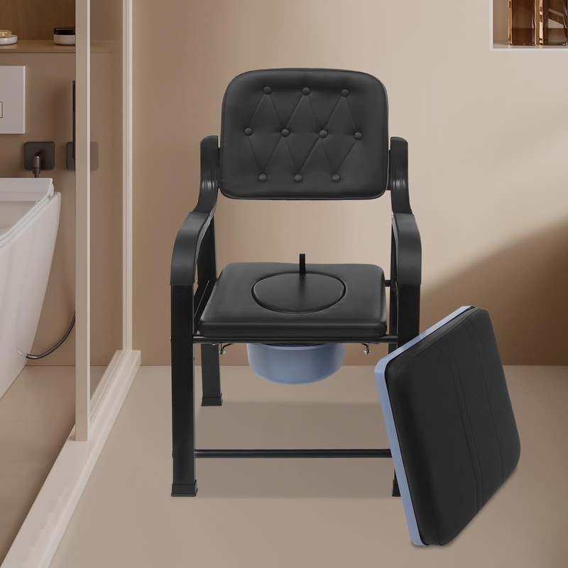 Drop Arm Bedside Commode Heavy Duty, 2 in 1 Shower
