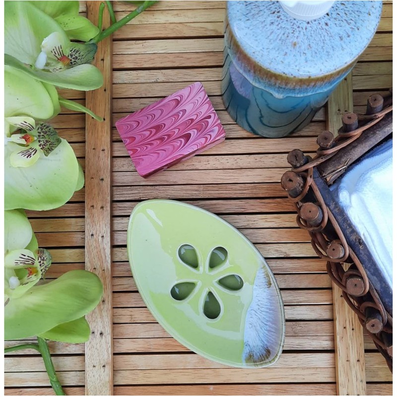 LungMongKol Shop Ceramic Soap Dish with Self Draining Tray for