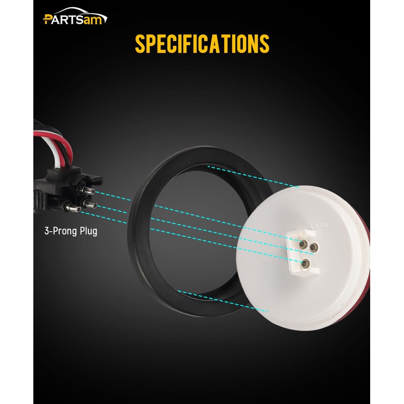 Partsam 6Pcs 4 Inch Round LED Trailer Tail Lights Kit