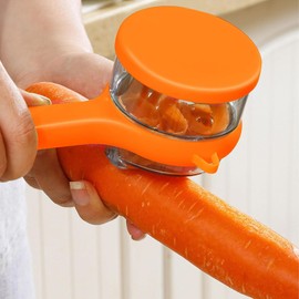 Peeling Knife with Storage Box, Vegetable Fruit Peeler Container, 2025 New Vegetable Peelers for Kitchen, Double-Sided Stainless Steel Multi-Function Peeler (Orange)