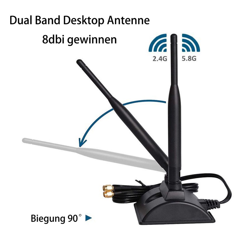 Dual Band WiFi Antenna 8dBi 2.4GHz 5.8GHz SMA Adapter, Bluetooth