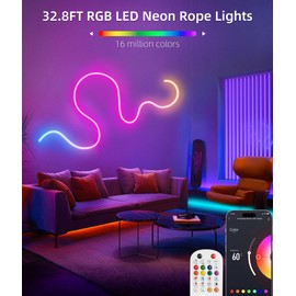 Lamomo LED Neon Rope Lights 32.8Ft, RGB LED Strip Lights Control with App/Remote, Music Sync Color Changing Waterproof Flexible Led Light Strip, Cuttable Gaming Neon Lights for Bedroom Indoor
