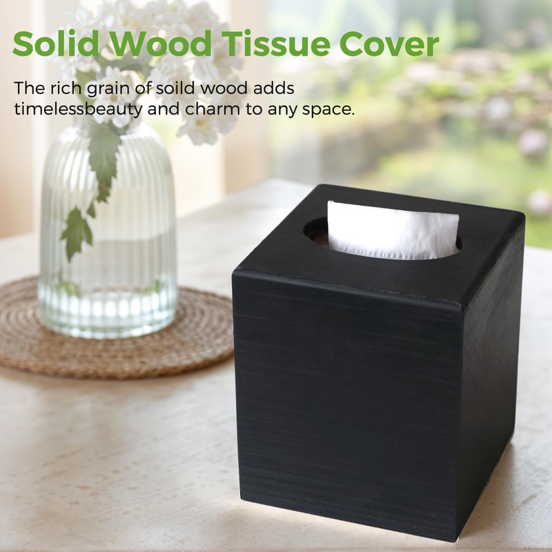 S310 Wood Tissue Box Cover, Square Tissue Box Holder with