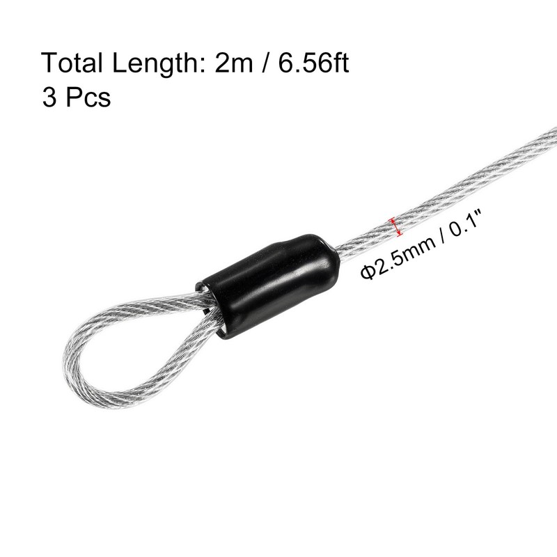 PATIKIL Security Cable 2.5mm x 2m/6.5ft, 3 Pack Coated Luggage