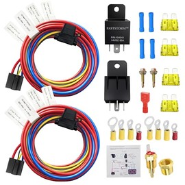 FASTSTORM FASTSTORM Dual Electric Fan Relay Kit Electric Radiator Fan Kit Temperature Sensor Switch 200 On 185 Off Automotive Wiring Kit 60 Amp Cooling Fan Relay Switch Kit 4 Pin Waterproof Relay Kit