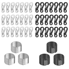 Set of 84 Mini Carabiners, 42 Carabiner Keyrings, Mini SF Carabiner Hook, Key Ring Hook with 42 Key Rings for Camping, Travel, Hiking (Black/Silver)