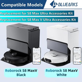 Bluearks 27Pcs Accessories Kit,Compatible with Roborock S8 MaxV Ultra Robot Vacuum,1 Self-Main Brush Brush,2 Roller Brush,4 Small Mop,4 Mop Pads,4 Hepa Filters,6 Side Brush,6 Vacuum Bags