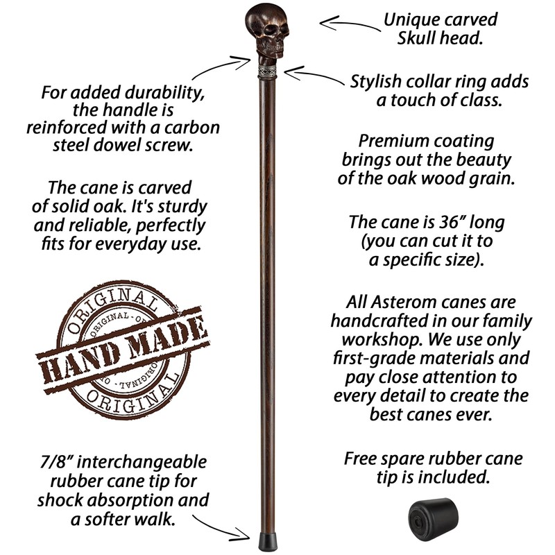 Asterom Skull Cane - Handmade - Skull Walking Stick |