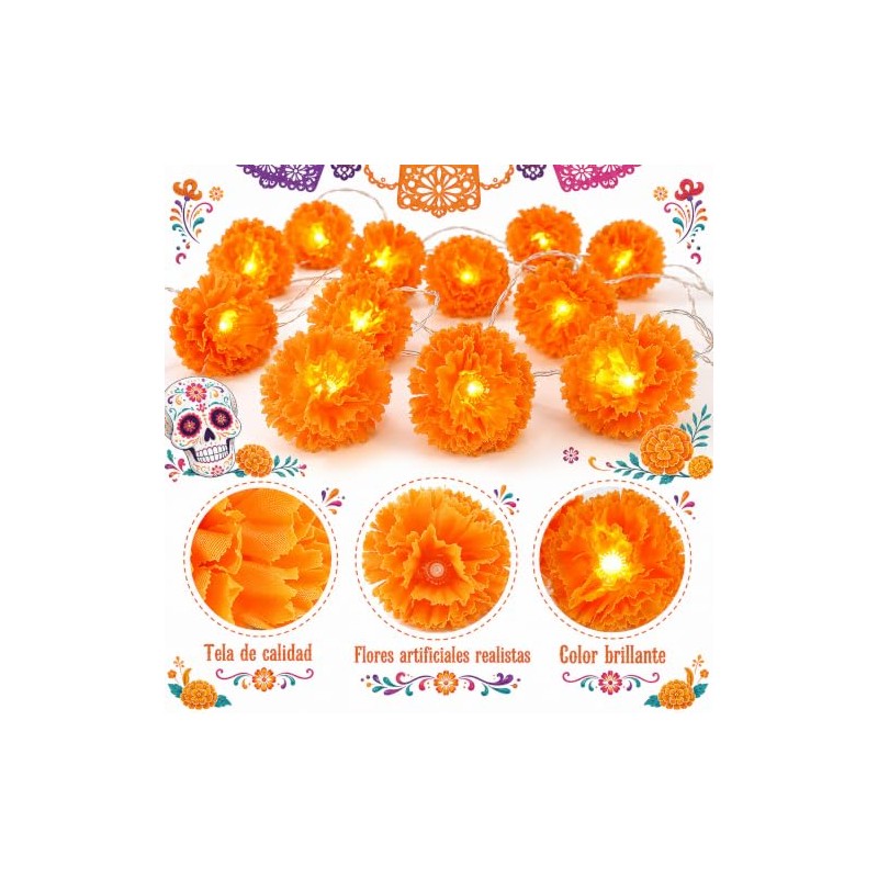 Guirnalda LED de Flores de Cempasúchil 4.5m 30 Luces, 8