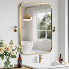 CLBA Gold Bathroom Mirror, 22x30 Inch Aluminum Frame Rectangle Mirror, Anti-Rust, Tempered Glass, Wall Mirror for Over Sink, Vanity, Bedroom, Entryway, Horizontal/Vertical