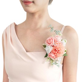 TINGE TIME Artificial Shoulder Corsages Flowers, Set of 2, Mother of The Bride Floral Corsage for Wedding Ceremony Anniversary Formal Dinner Party (PeachPink&White)