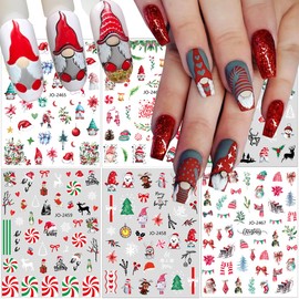 KZBTRBT 6Sheets Christmas Nail Stickers 3D Cartoon Gnome Santa Claus Decals Art Supplies Winter Snowflake Snowman Bell Tree Elk Colorful Design Sticker for New Year Manicure Accessories