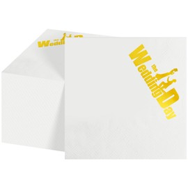 AWSL 100 Gold Foil Wedding Napkins - Cocktail Beverage Dessert Napkins for Wedding Reception, Gold and White Wedding Paper Napkins/the Wedding Day, 3-Ply, 5x5 inch