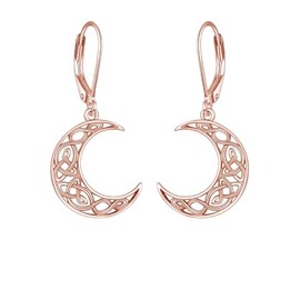 SHEAISRS Celtic Moon Earrings for Women Rose Gold Moon Dangle Earrings 925 Sterling Silver Leverback Earrings for Girls Moon Jewelry Gifts