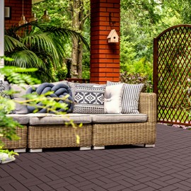 Goovilla Plastic Interlocking Deck Tiles, 9 Pack Outdoor Patio Flooring, 12"x12" Interlocking Decking Tile Outdoor All Weather Use, Waterproof Patio Pavers for Pool Balcony Backyard Porch, Dark Brown
