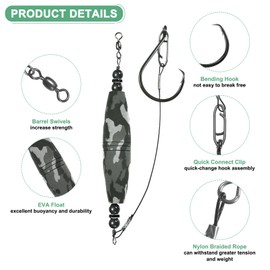 M METERXITY 4-Pack Catfish Float Rigs, 3 Inch EVA Buoyancy Foam Fishing Bobbers Popping with Swivel and Hooks for Streams/Lake/River Fishing, Floats Rattling Cork Catfish Gear [Black]