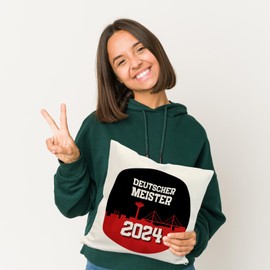 speecheese Leverkusen Cushion with Saying German Champion 2024 for Leverkusen Fan Football League Triumph NRW Rhine Meisterschale Ehre