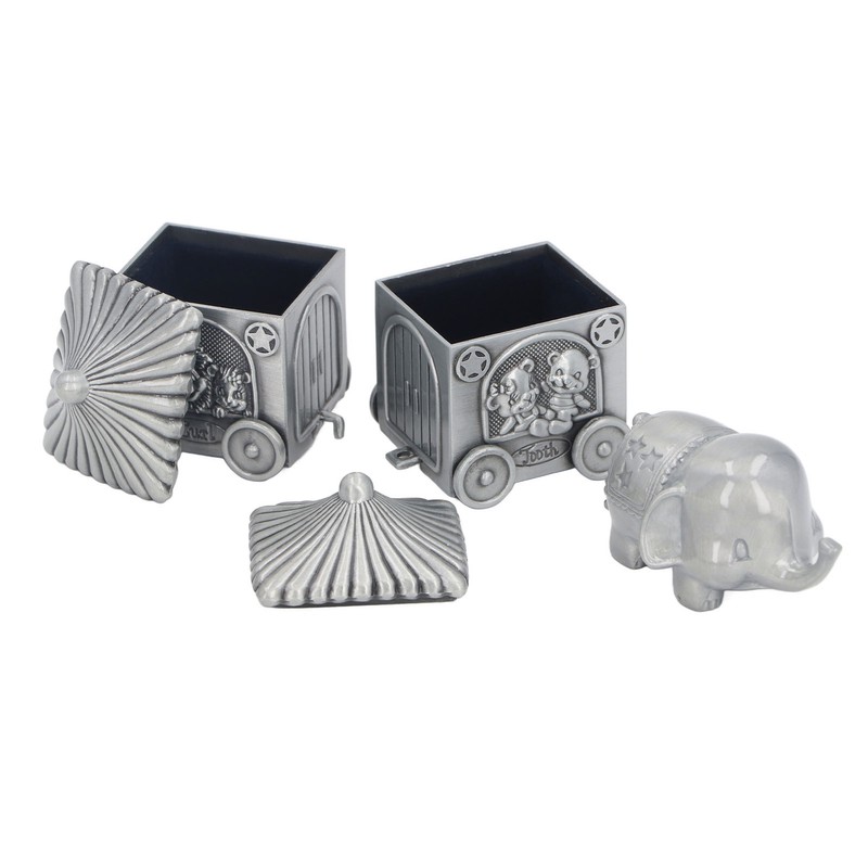 Baby Teeth Organizer Elephant Carriage Keepsake Box Metal Collection Container