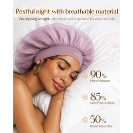 YANIBEST Silk Bonnet for Sleeping, Butter-Satin Sleep Cap to Reduce Frizz, Breathable Lightweight Hair Wrap for Curly Hair, Purple
